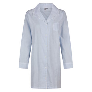 By Louise Dames Nachthemd Met Knoopsluiting Lange Mouw Seersucker Blauw Gestreept