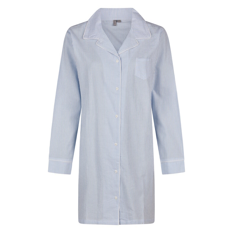 By Louise By Louise Ladies Nightshirt With Button Closure Long Sleeve Seersucker Blue Striped