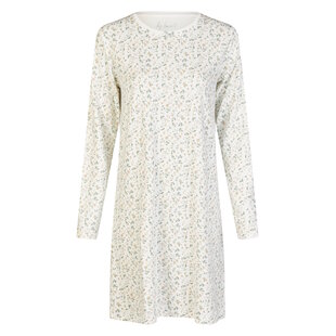 By Louise Dames Nachthemd Interlock Lange Mouw Wit Gebloemd