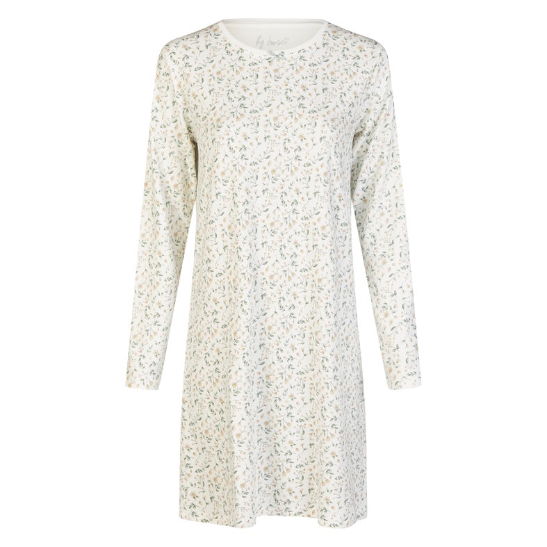 By Louise By Louise Dames Nachthemd Interlock Lange Mouw Wit Gebloemd