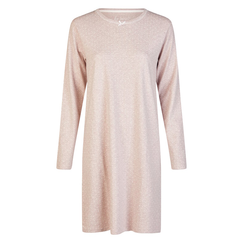 By Louise By Louise Dames Nachthemd Interlock Lange Mouw Roze Gestipt