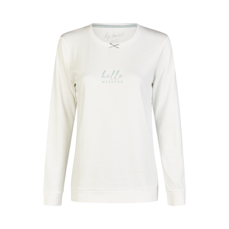 By Louise By Louise Dames Pyjama Set Lang Interlock Wit/Groen Gestreept