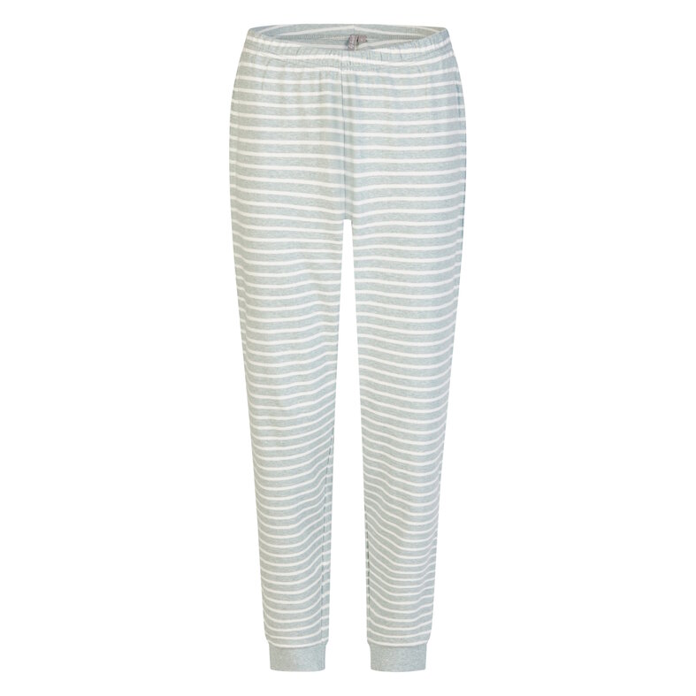 By Louise By Louise Dames Pyjama Set Lang Interlock Wit/Groen Gestreept