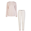 By Louise By Louise Dames Pyjama Set Lang Interlock Roze/Wit Gestreept