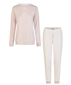 By Louise Ladies Pyjama Set Long Interlock Pink/White Striped