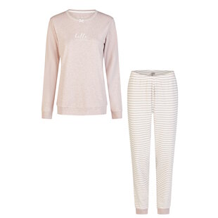 By Louise Ladies Pyjama Set Long Interlock Pink/White Striped