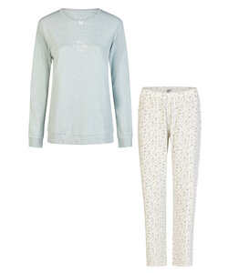 By Louise Dames Pyjama Set Lang Interlock Groen/Wit Gebloemd