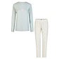 By Louise By Louise Dames Pyjama Set Lang Interlock Groen/Wit Gebloemd