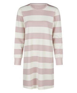 By Louise Dames Lounge Nachthemd Lange Mouw Sweatstof Roze/Wit Gestreept