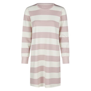 By Louise Dames Lounge Nachthemd Lange Mouw Sweatstof Roze/Wit Gestreept