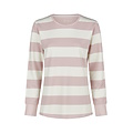 By Louise By Louise Dames Lounge Pyjama Set Lang Sweatstof Roze/Wit Gestreept