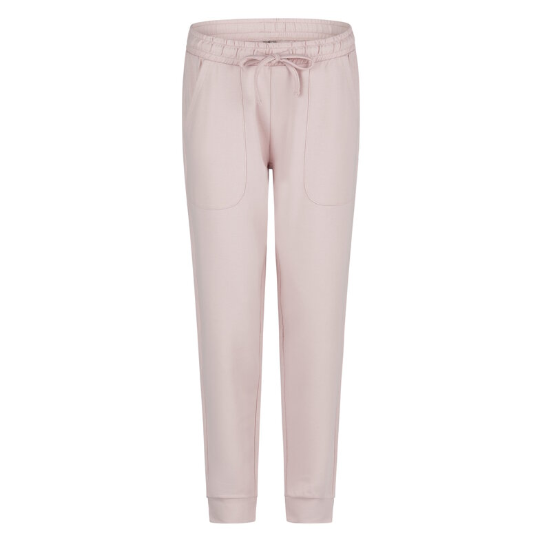 By Louise By Louise Dames Lounge Pyjama Set Lang Sweatstof Roze/Wit Gestreept