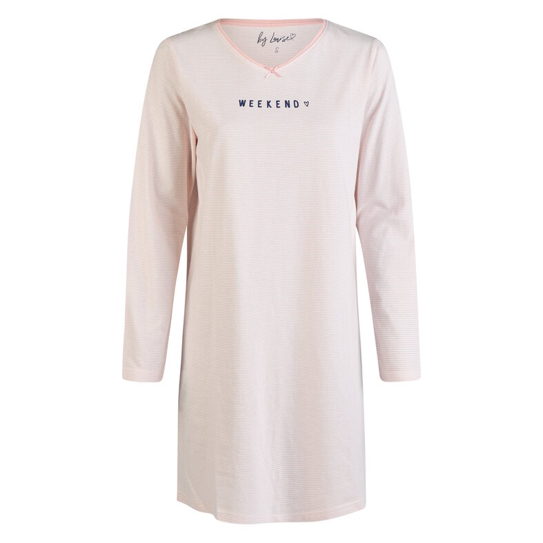 By Louise By Louise Dames Nachthemd Lange Mouw Roze Gestreept