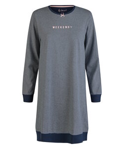 By Louise Dames Nachthemd Lange Mouw Donkerblauw Gestreept