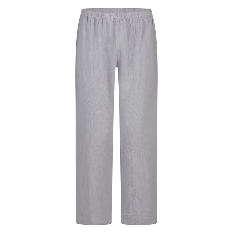 By Louise By Louise Dames Pyjama Set Lang Mousseline Met Knoopjes Grijs/Blauw