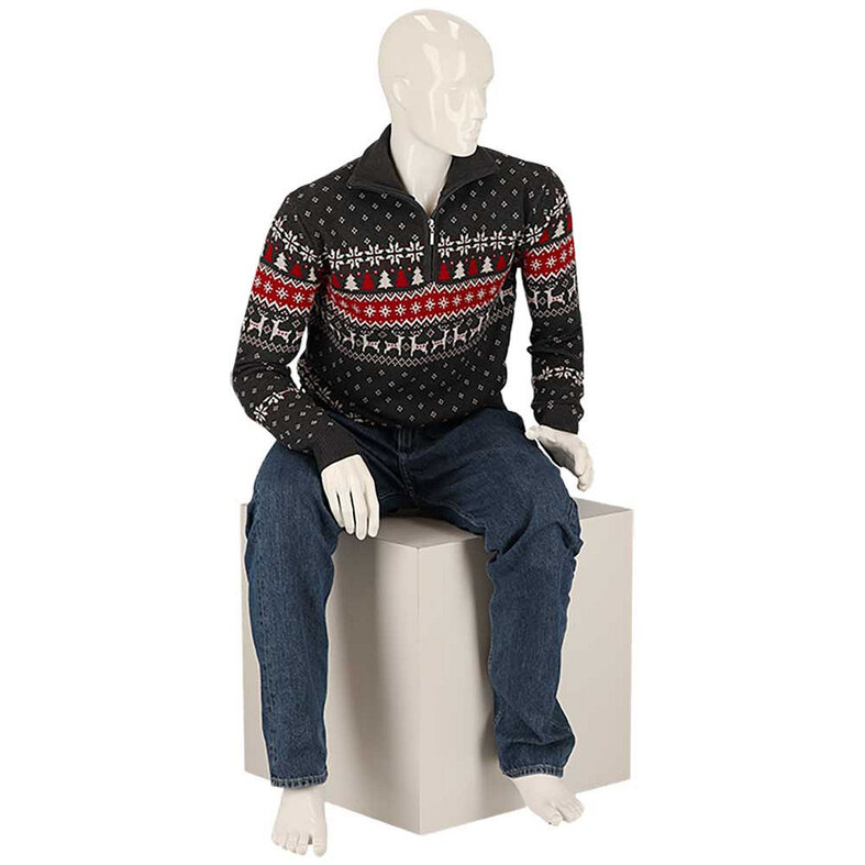 Apollo Apollo Men's Christmas Sweater Zip With Christmas Print Gray