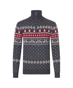 Apollo Men's Christmas Sweater Zip With Christmas Print Gray