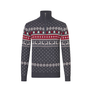 Apollo Heren Kersttrui Zip Met Kerst Print Grijs