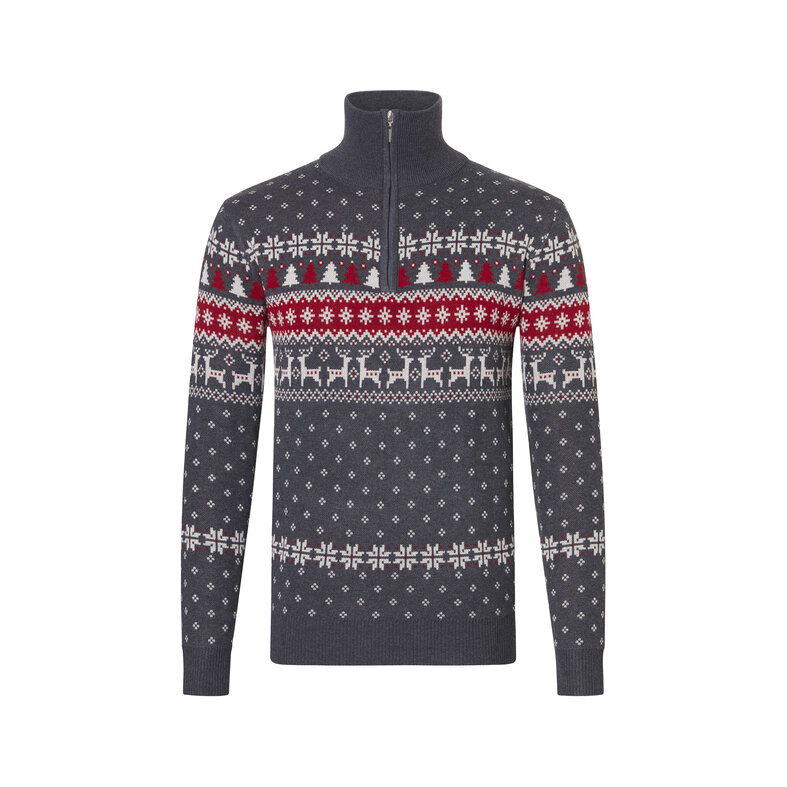 Apollo Apollo Men's Christmas Sweater Zip With Christmas Print Gray