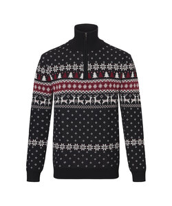 Apollo Heren Kersttrui Zip Met Kerst Print Zwart