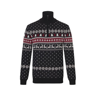Apollo Men's Christmas Sweater Zip With Christmas Print Black