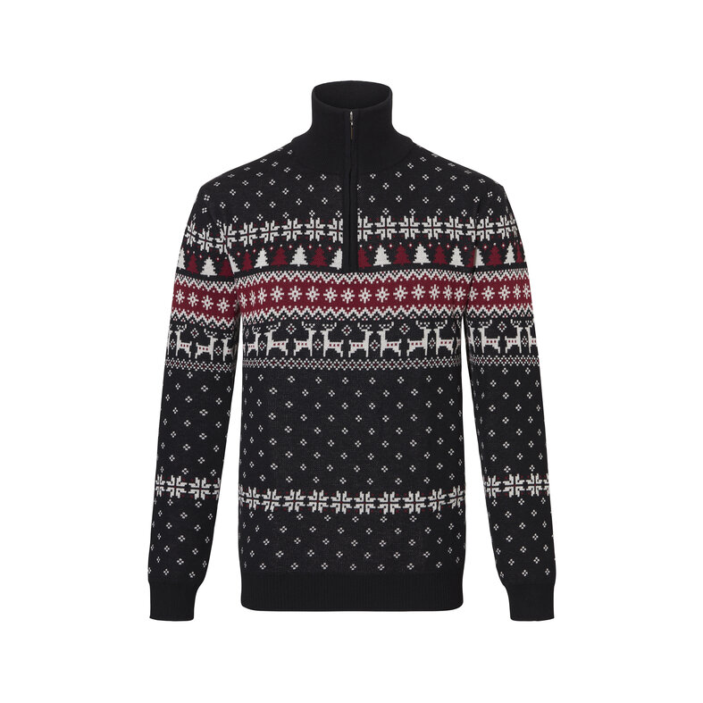 Apollo Apollo Men's Christmas Sweater Zip With Christmas Print Black