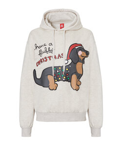 Apollo Ladies Hoodie With Christmas Print Dachshund White Melange