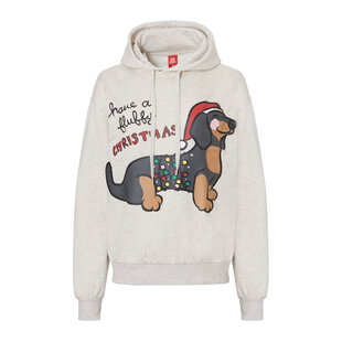 Apollo Dames Hoodie Met Kerst Print Print Teckel White Melange