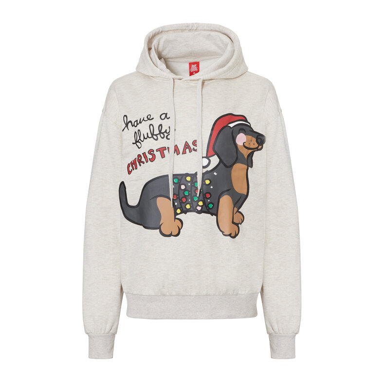 Apollo Apollo Dames Hoodie Met Kerst Print Print Teckel White Melange