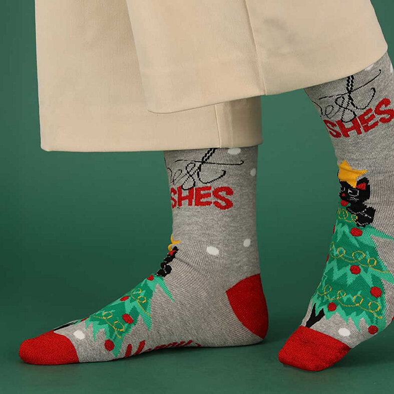 Apollo Apollo Ladies Foul Christmas Socks Print 2-Pack Cats