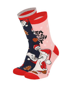 Apollo Ladies Faux Christmas Socks Print 2-Pack Santa Claus