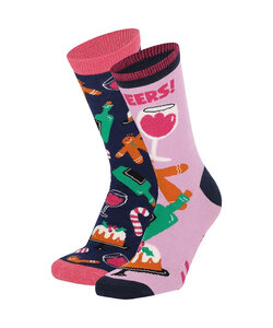 Apollo Dames Foute Kerstsokken Print 2-Pack Drank