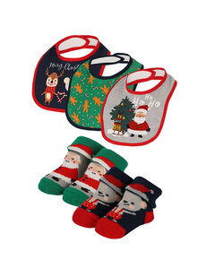 Apollo Baby Kerstsokken + Slabbetje Set Kerst Print