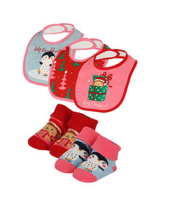 Apollo Baby Kerstsokken + Slabbetje Set Kerst Print