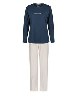 By Louise Ladies Pyjama Set Long Blue/Pink Striped