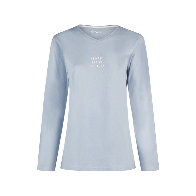 By Louise By Louise Dames Pyjama Set Lang V-Hals Blauw Gebloemd