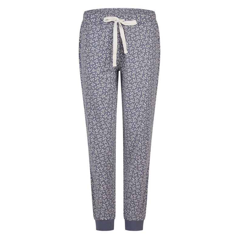 By Louise By Louise Dames Pyjama Set Lang V-Hals Off-White/Donkerblauw Gebloemd