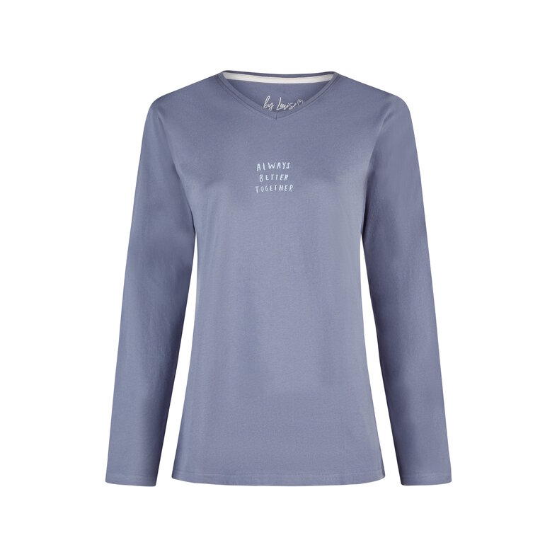 By Louise By Louise Dames Pyjama Set Lang V-Hals Donkerblauw Gebloemd