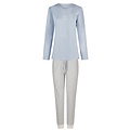 By Louise By Louise Dames Pyjama Set Lang V-Hals Blauw Gebloemd