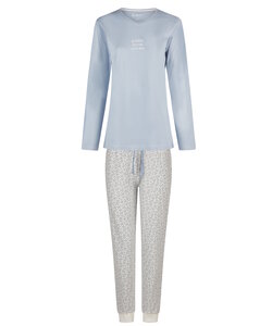 By Louise Ladies Pajama Set Long V-Neck Blue Floral