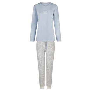 By Louise Ladies Pajama Set Long V-Neck Blue Floral