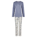 By Louise By Louise Ladies Pyjama Set Long V-Neck Dark Blue Floral