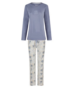 By Louise Ladies Pyjama Set Long V-Neck Dark Blue Floral