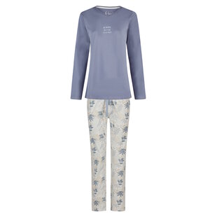 By Louise Dames Pyjama Set Lang V-Hals Donkerblauw Gebloemd