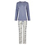 By Louise By Louise Dames Pyjama Set Lang V-Hals Donkerblauw Gebloemd