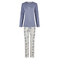 By Louise By Louise Dames Pyjama Set Lang V-Hals Donkerblauw Gebloemd