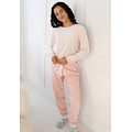 By Louise By Louise Dames Winter Pyjama Set Lang Badstof Roze Gestreept