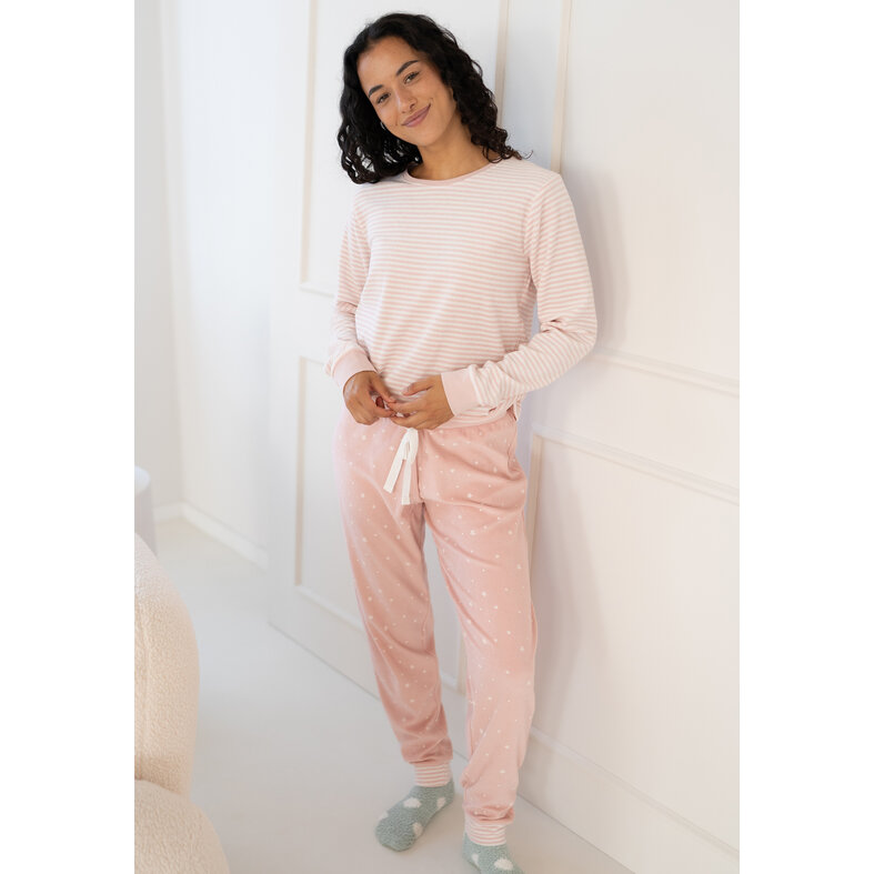 By Louise By Louise Ladies Winter Pajama Set Long Terry Pink Striped