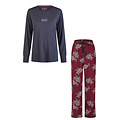 By Louise By Louise Ladies Pajama Set Long Modal/Bamboo Viscose Dark Blue/Bordeaux Red Floral