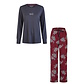 By Louise By Louise Dames Pyjama Set Lang Modal/Bamboe Viscose Donkerblauw/Bordeaux Rood Gebloemd